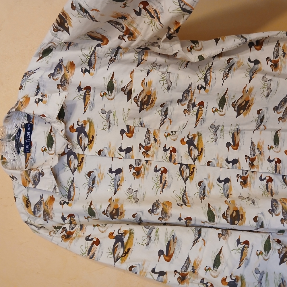 Nautica White Button-Down Shirt with Multicolor Duck Print
